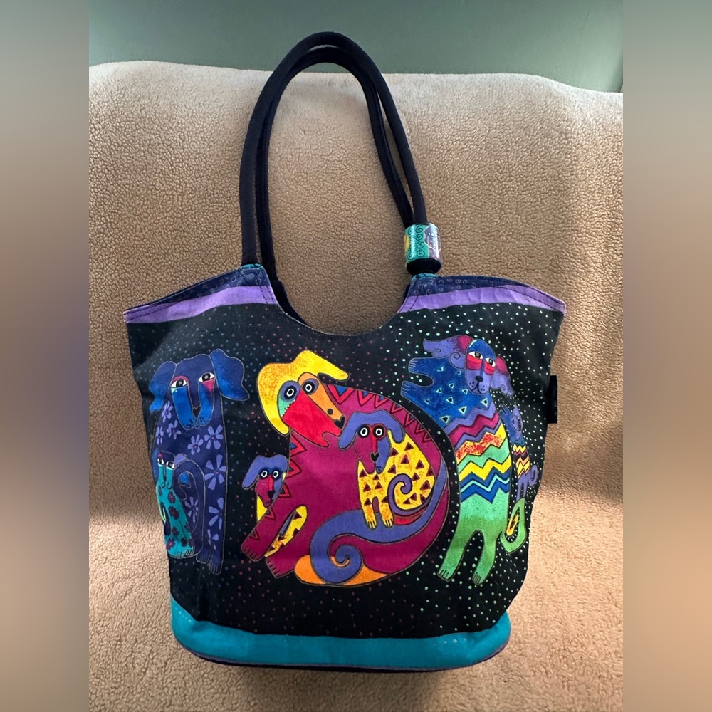 Laurel Burch Colorful canvas Dog Tote shoulder Bag.